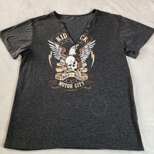 Kid Rock Gray Tshirt With V Neck With Graphics Size Large